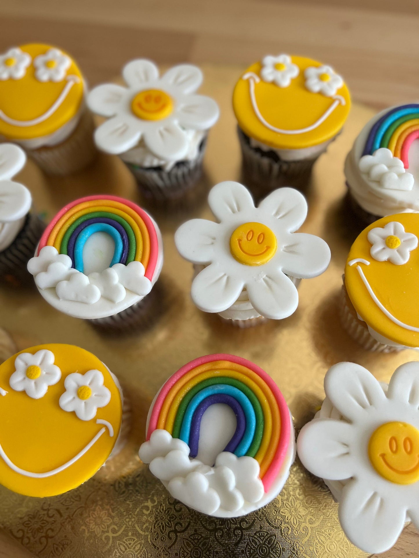 Flower, Rainbows, & Smiley Face fondant Topper Set