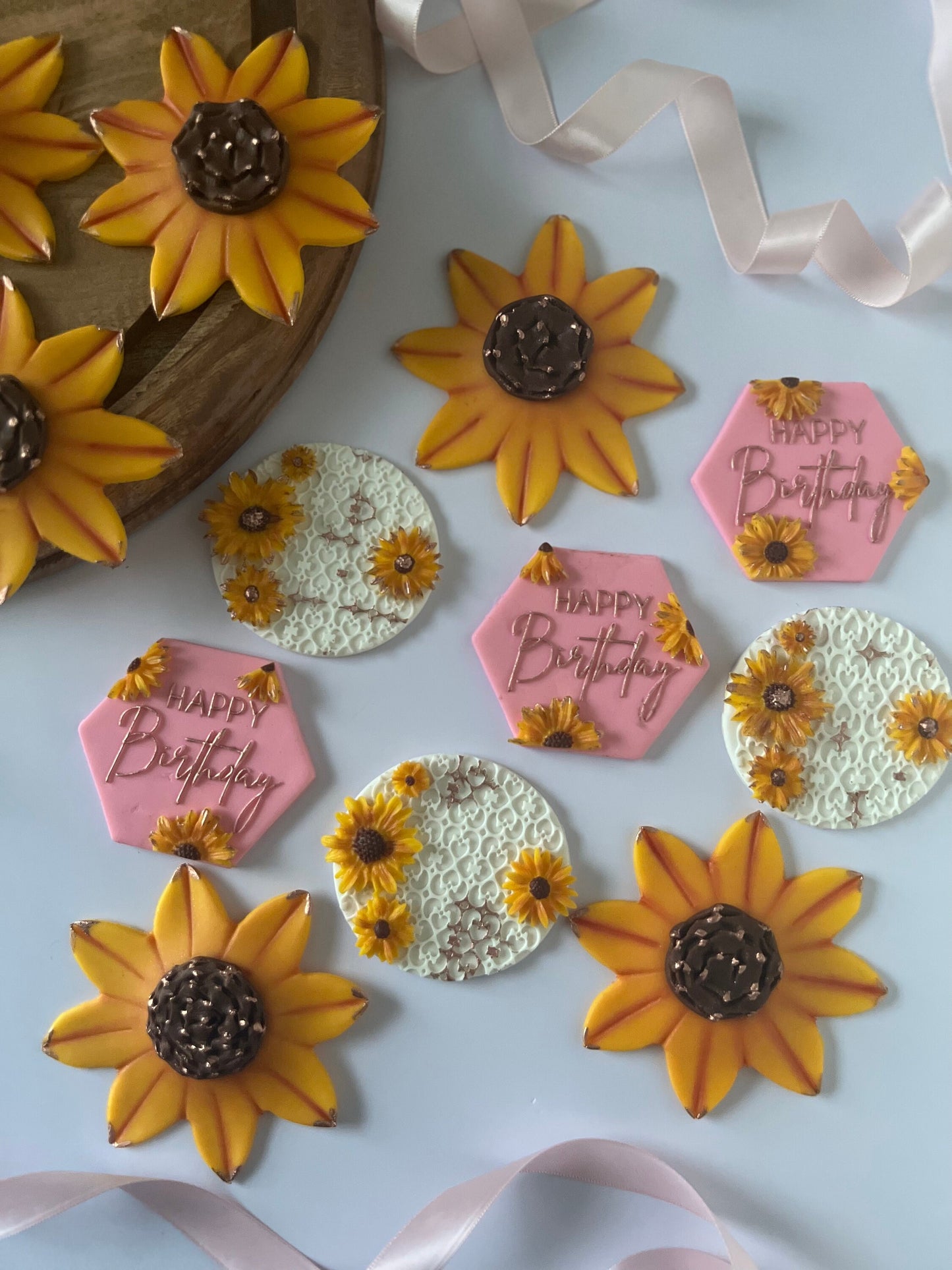 Sunflower Fondant Birthday Toppers Set