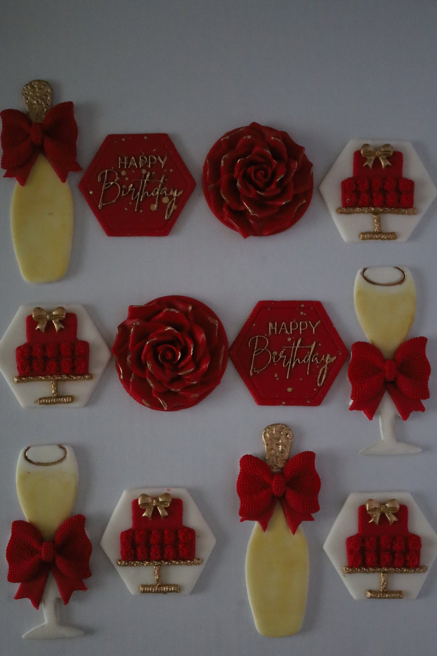 Champagne & Roses Fondant Birthday Topper Set